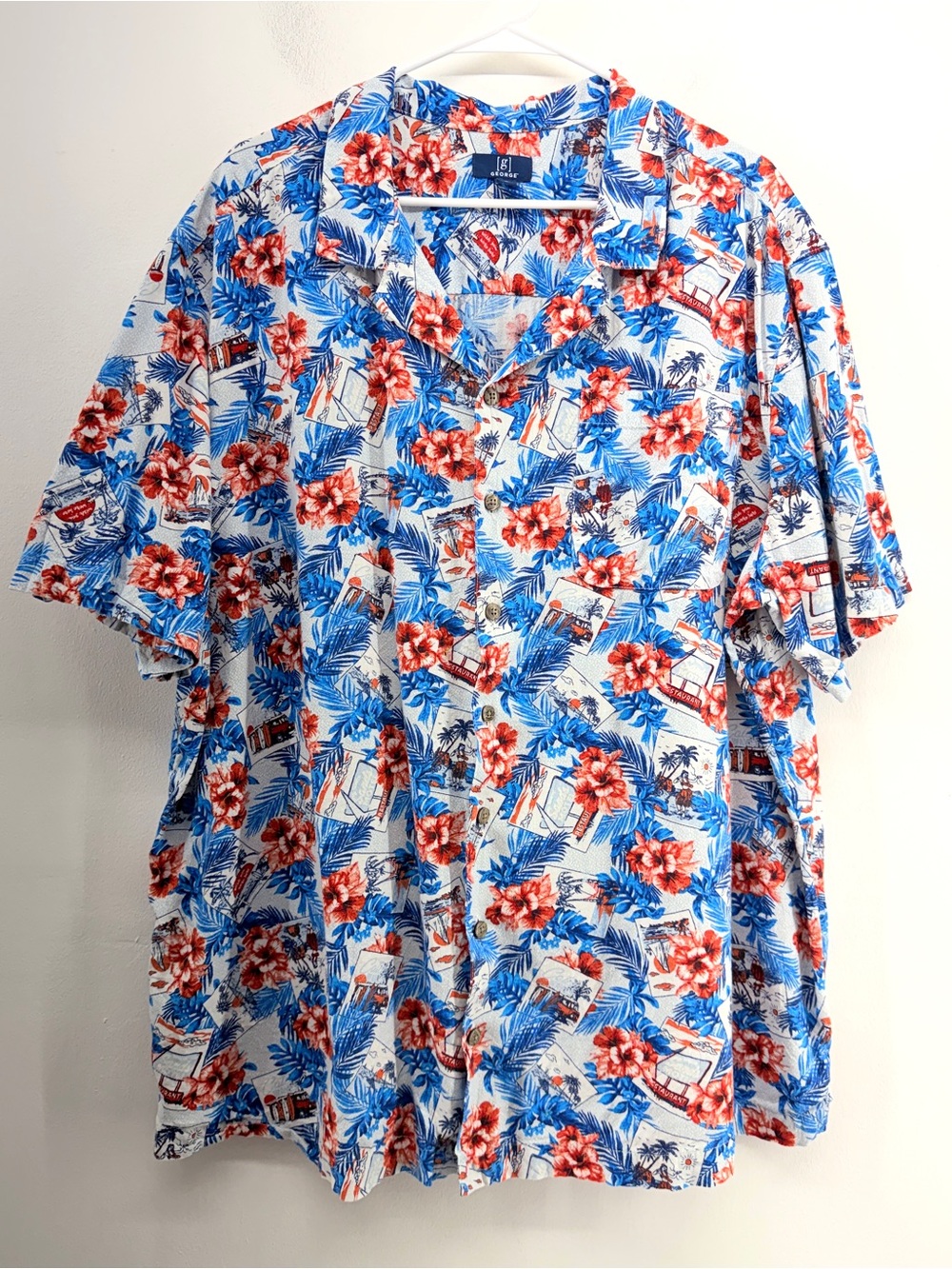 George Mens Collar Sleeve Multicolor Short Sleeve Hawaiian Shirt Size 2X